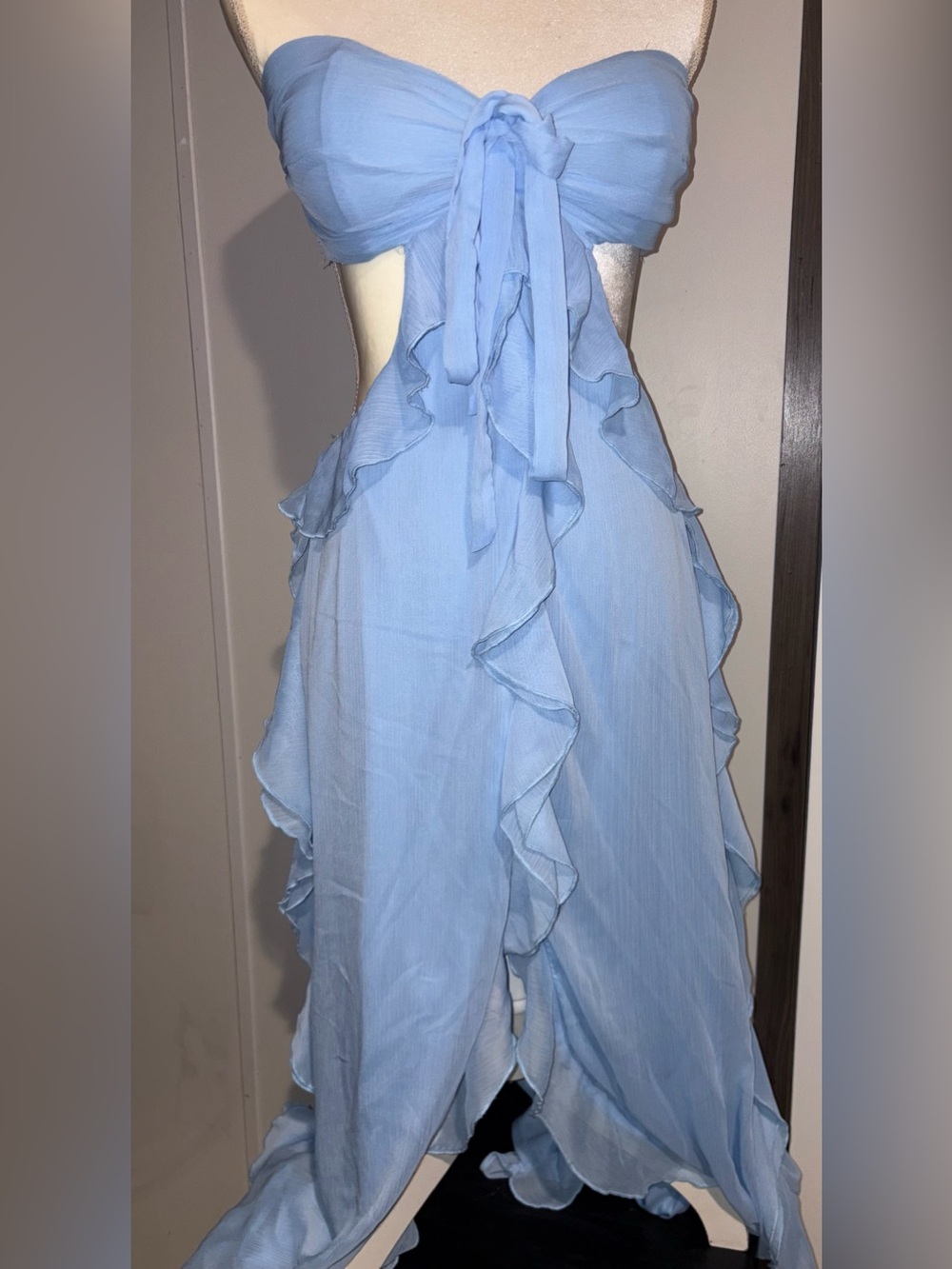 Windsor Light Blue Ruffle Strapless Maxi Dress